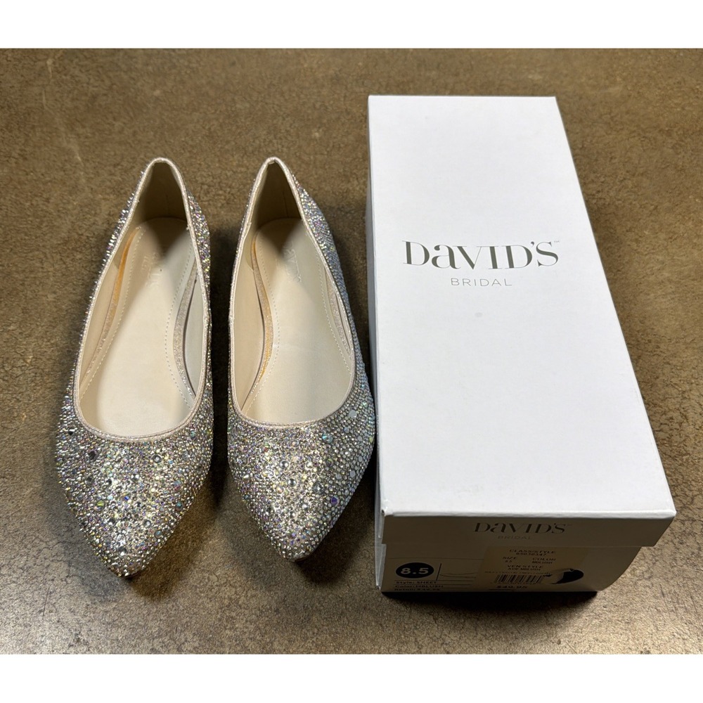 David's Bridal Crystal & Iridescent Stone Ballet Flats AVIE Bridal Size 8.5 M